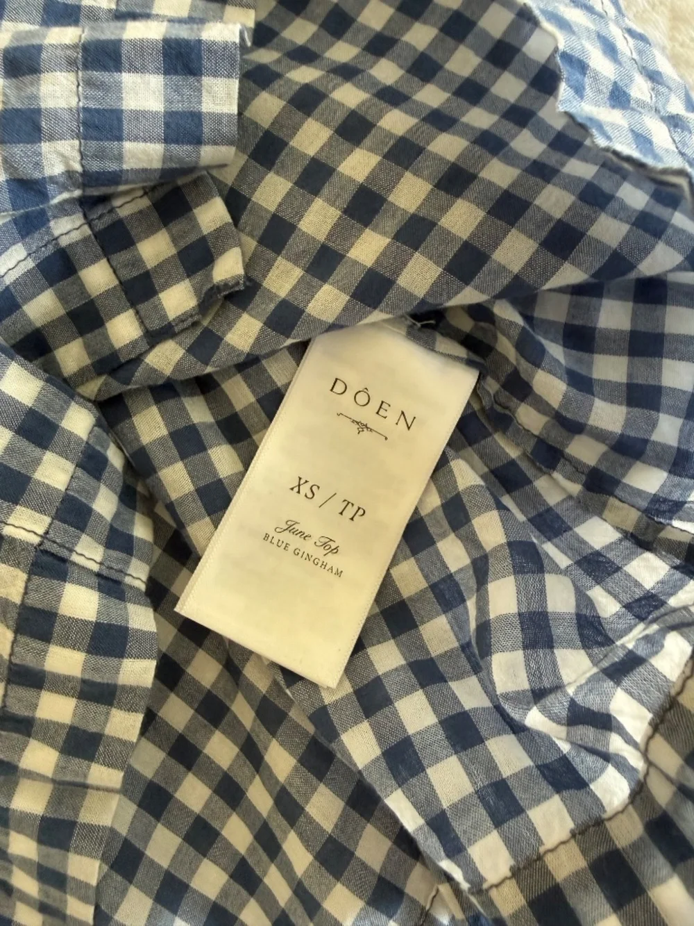 DÔEN June Blouse Top Blue Gingham Organic Cotton Blend Size XS - Picture 8 of 8